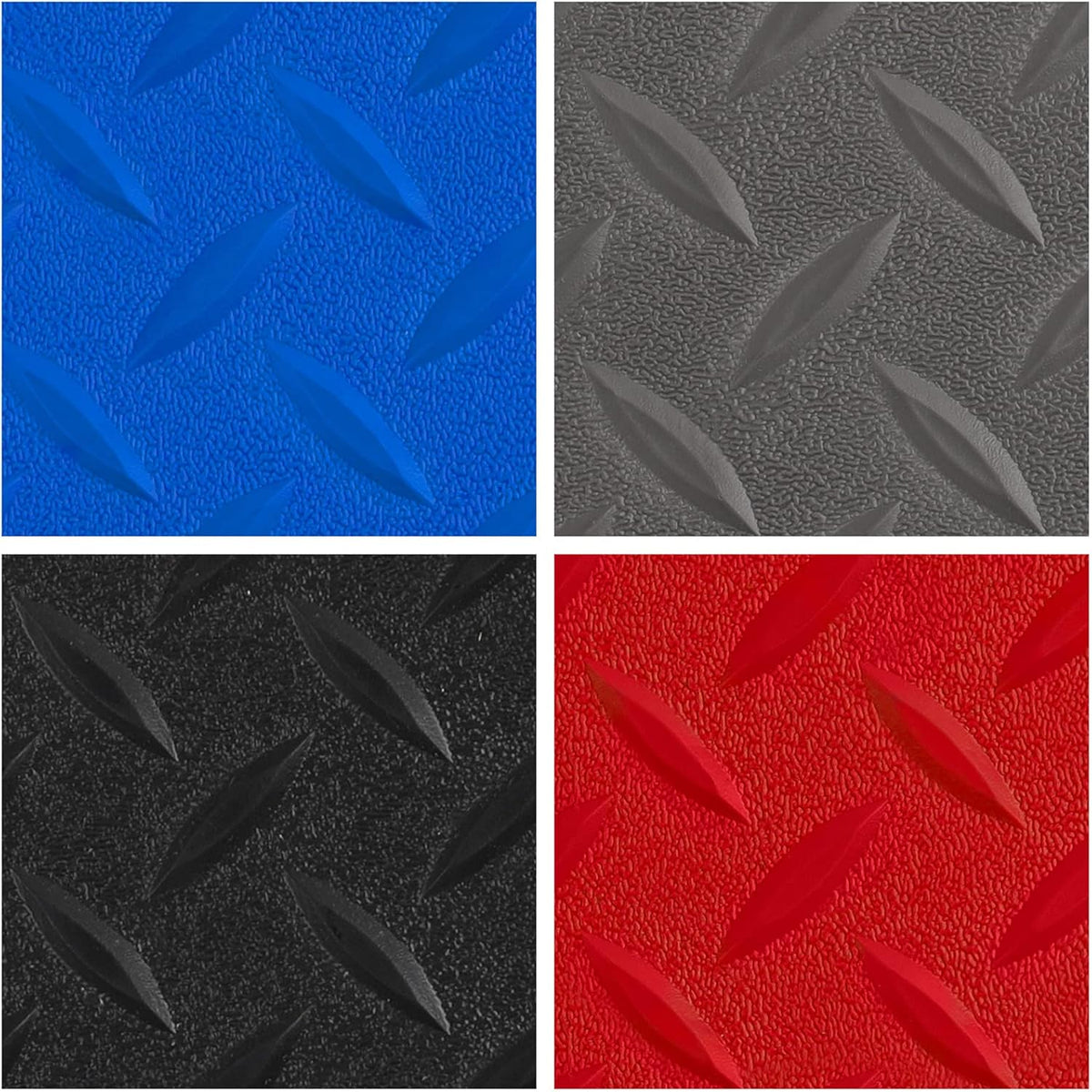 2.5mm Thickened 7.5Ft x 27Ft Garage Floor Mat Rubber Flooring Roll 202.5sqft Diamond Plate PVC Rubber Trailer Mat Non-Slip Floor Protector Mat for Garage Warehouse Basement Trailer - Black