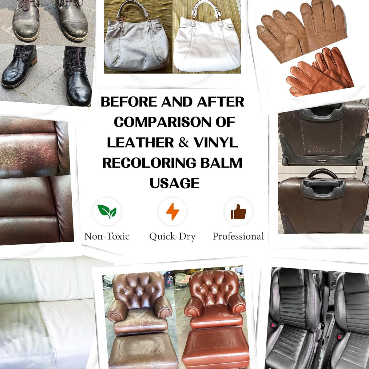White Leather Repair Kit, Leather Recoloring Balm – Restore & Repair Faded Leather on Couches, Car Seats, Shoes & Furniture | Leather Color Restorer & Conditioner | Easy DIY Application