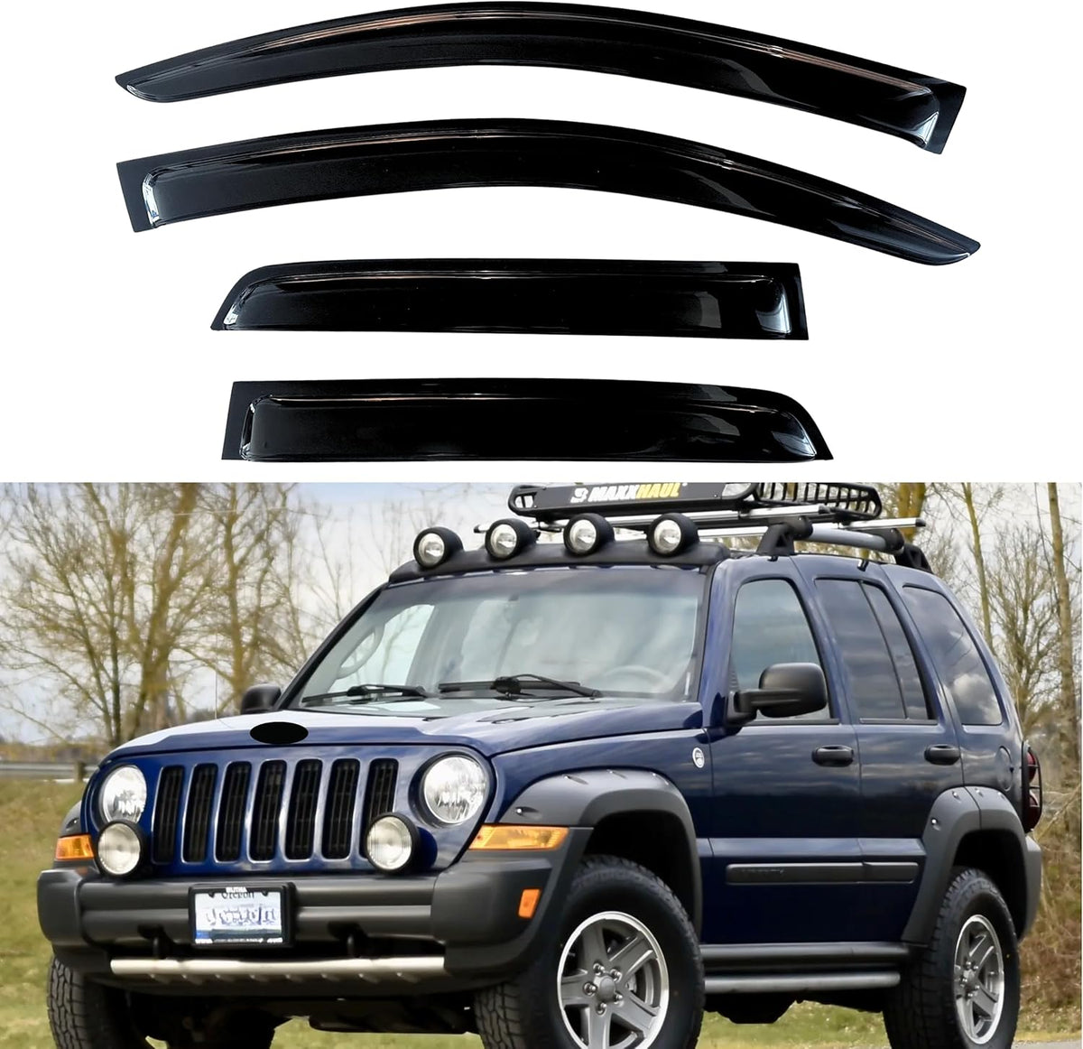 KPY Window Visors Compatible with Jeep Liberty (KJ) 2002-2007, 4PC Rain Guard Side Vent Deflectors Tape-On Style, 2002 2003 2004 2005 2006 2007