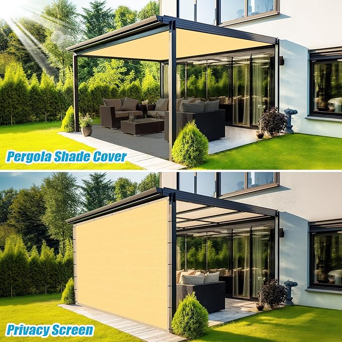 Amagenix 90% Shade Fabric 15'X 18' Sand Sun Shade Cloth with Grommets for Pergola Replacement Shade Cover Canopy, Heavy Duty, Cable Zip Ties Included (We Customized)
