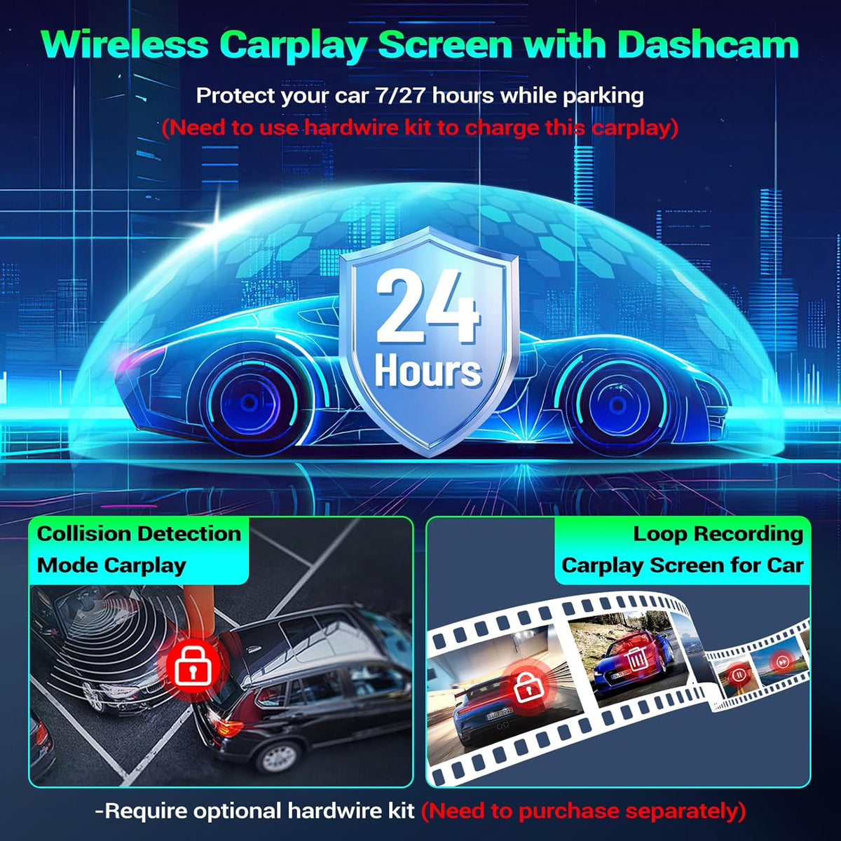 Carplay Screen for Car, 7" Portable Wireless Car Stereo for Apple Carplay & Android Auto,Touchscreen CarPlay Dash Cam,Audio Receivers W/Mirror Link/Rear Camera/Bluetooth/Navigation/AUX/Voice Control