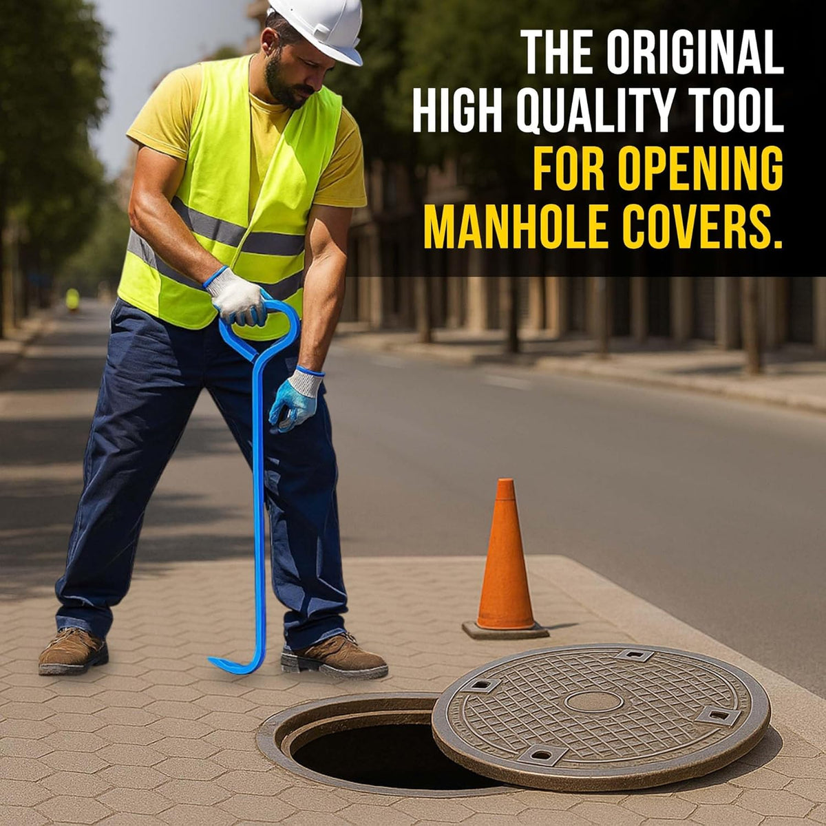 T&T Tools 24-Inch Manhole Hook - Heavy Duty Single Hook for Lifting Manhole Covers, Storm Drains, Septic Tank Risers - Rigid Hex Alloy Steel for Lifting, Pulling, and Removing Covers - 6 Pack