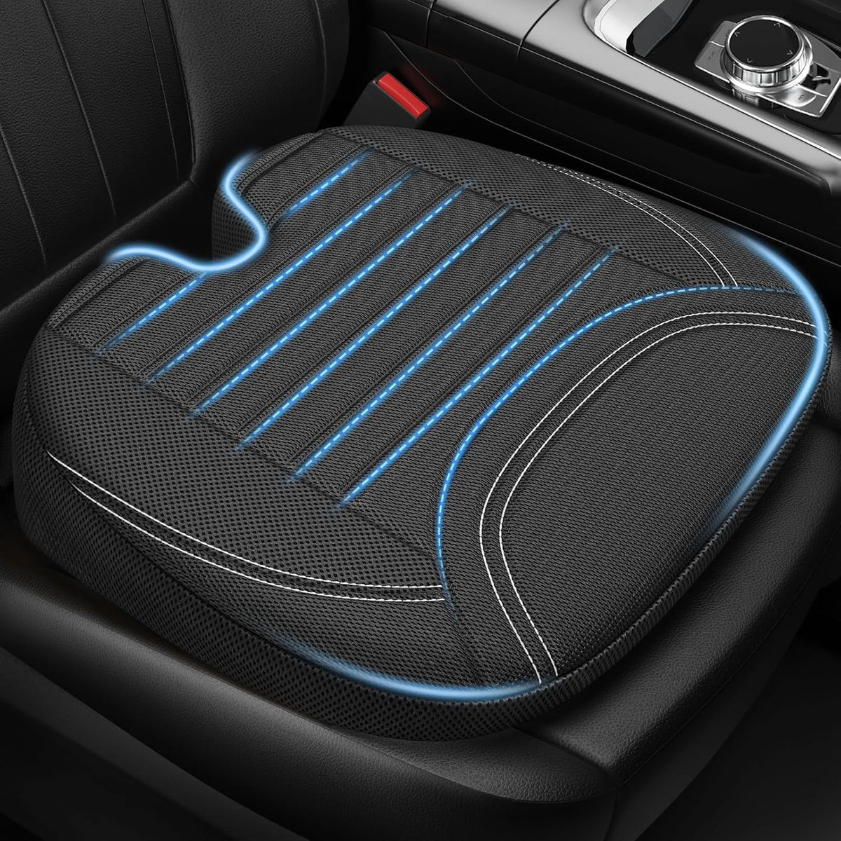 ZIKEE All-Season Car Seat Cushion for Comfortable & Safe Driving, Breathable Seat Cushion for Car with Ventilated Channel & Mesh Cover, Memory Foam for Sciatica, Tailbone & Back Pain Relief, Anti-Slip