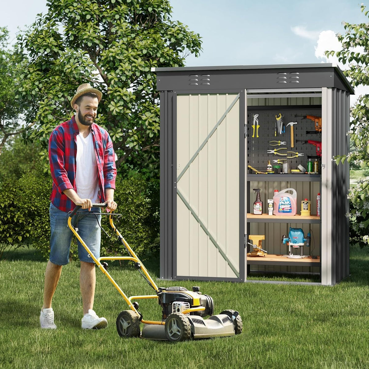 Bealife 5' x 3' Outdoor Storage Shed Clearance, Metal Outdoor Storage Cabinet with Single Lockable Door, Waterproof Tool Shed, Backyard Shed for Garden, Patio and Lawn(Grey)