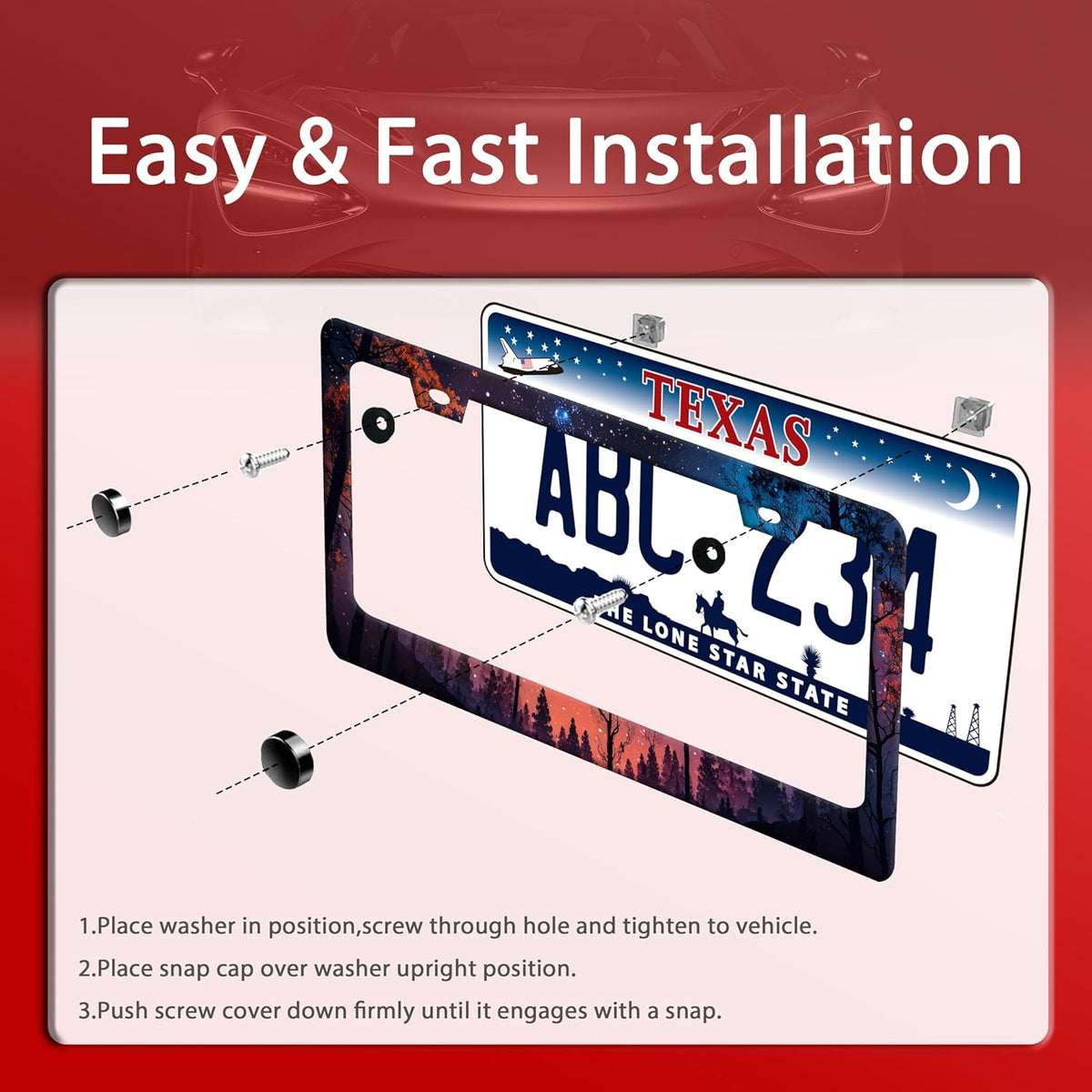 Night Starry Forest License Plate Frame Beautiful Night License Plate Holder Funny Stainless Steel Accessories Cars Decor with 2 Holes and Screws Fits Standard Us Ca Vehicles 12.2 X 6 Inch