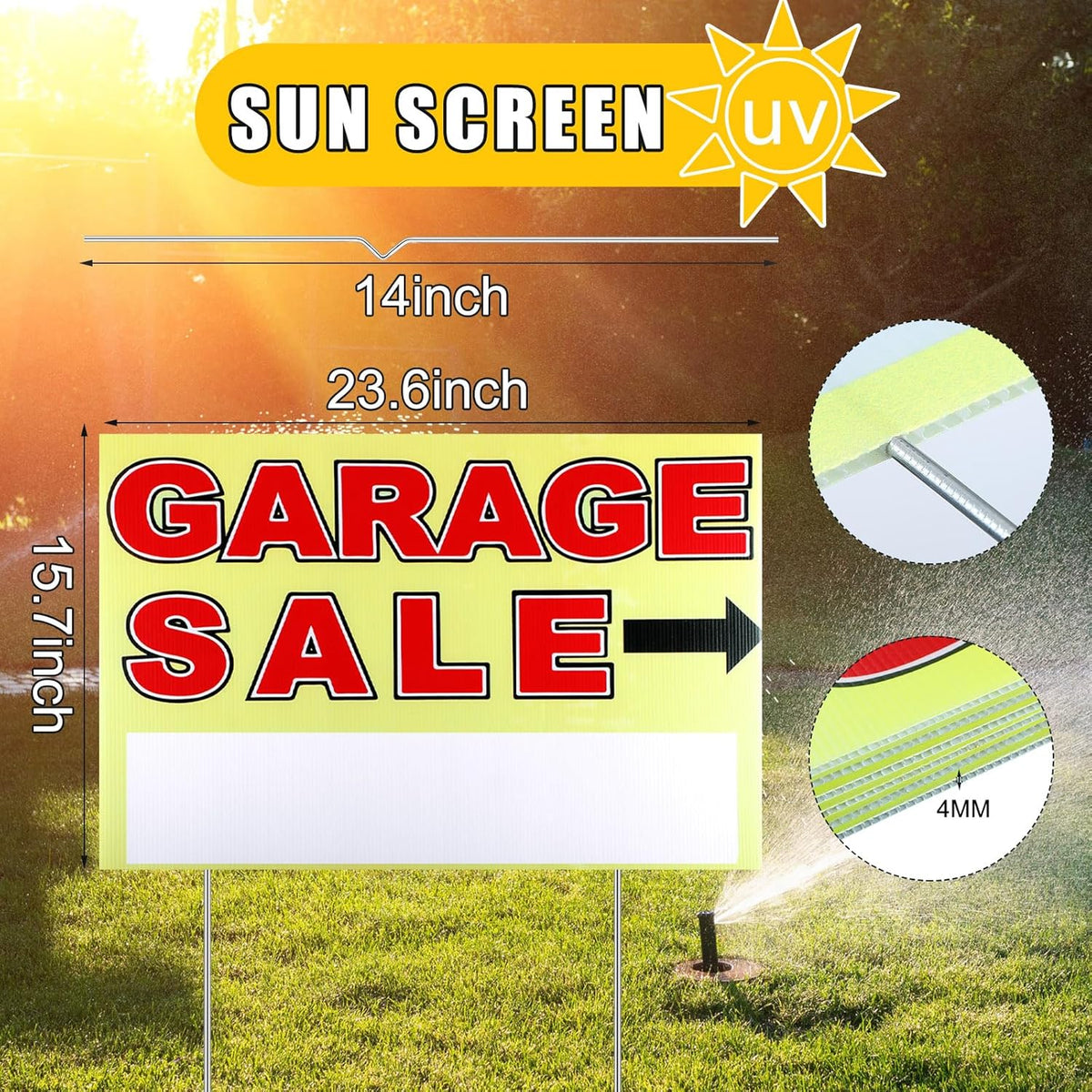 Marsui 3 Pcs Garage Sale Sign 23.6 x 15.7 Inch Double Sided Garage Sale Sign with Stakes Blank Corrugated Plastic Yard Signs with Directional Arrow and Metal Stake
