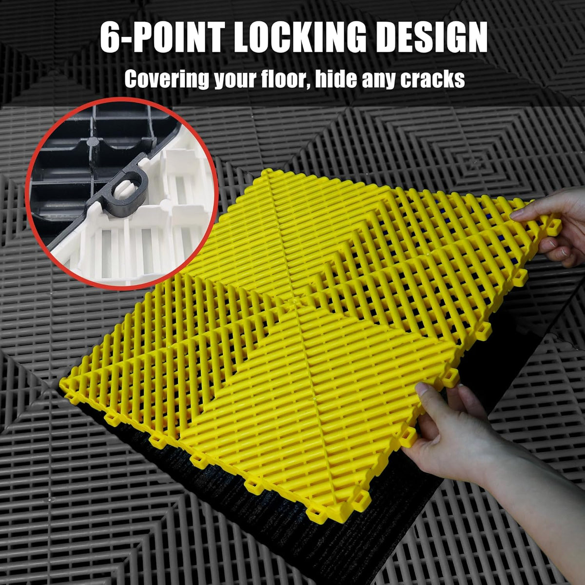 15.7"x15.7" Garage Flooring Tiles, Non-Slip Interlocking Plastic Garage Floor Mat, Garage Organization & Garage Storage, Vented Pattern (Yellow, 25PCS)