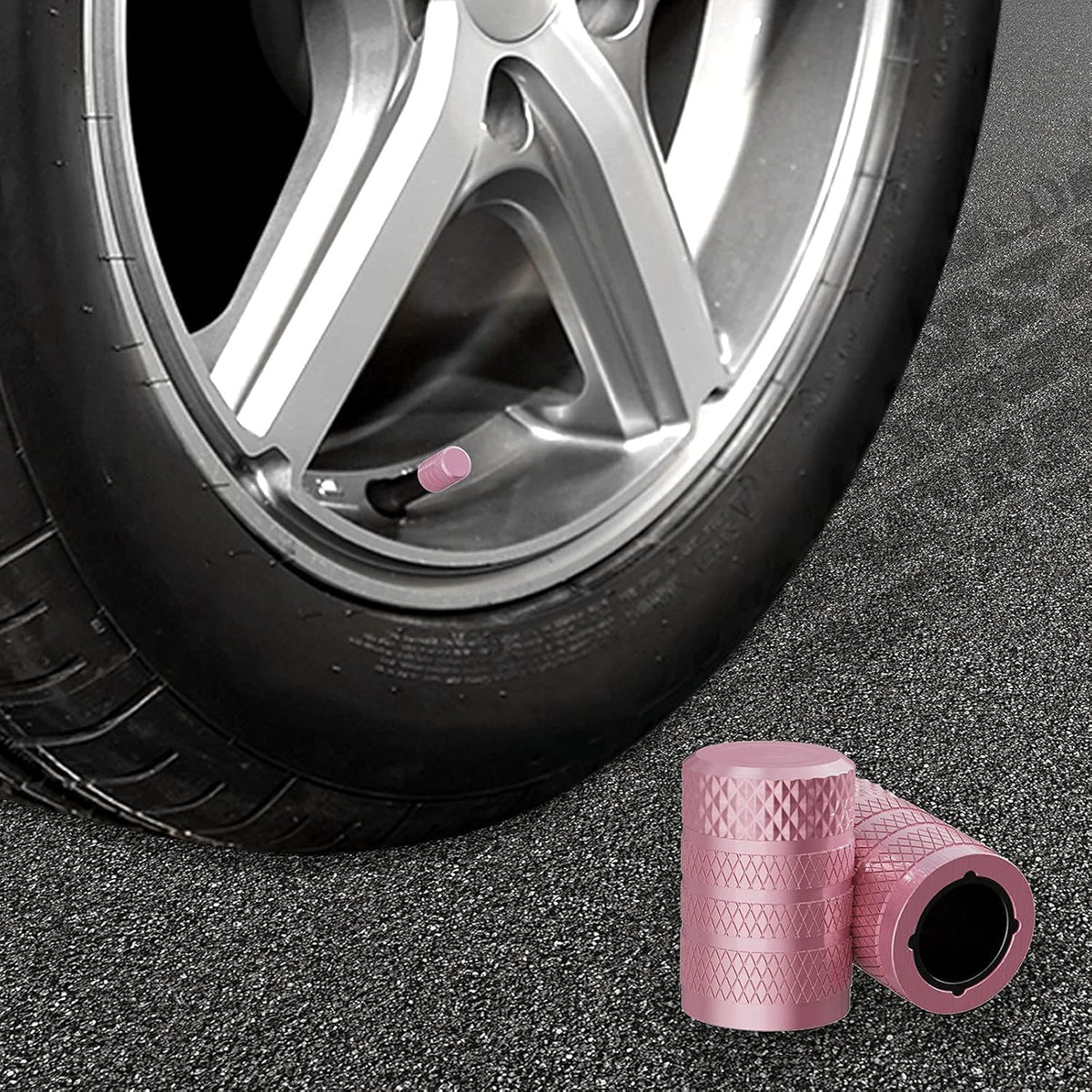 CKAuto Tire Valve Stem Caps, Pink, 4 pcs/Pack, Anodized Aluminum Tire Valve Cap Set, Corrosion Resistant, Universal Stem Covers for Cars Trucks Motorcycles SUVs and Bikes