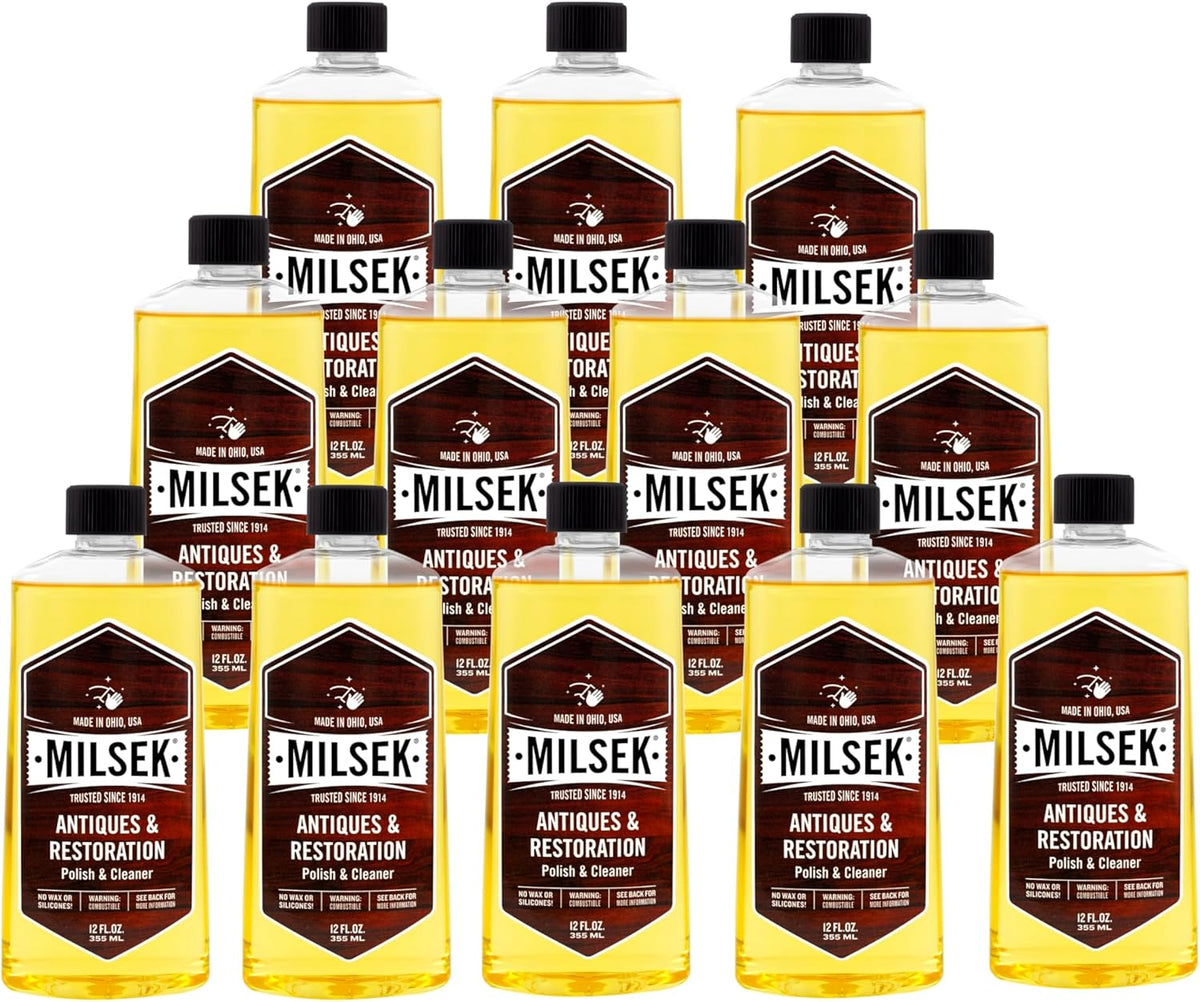 Milsek Antiques & Restoration Polish & Cleaner - Home Essential Cleaning Supplies for Home Improvement of any Wood Antiques or Heirlooms - 12 Fl Oz (Pack of 12)