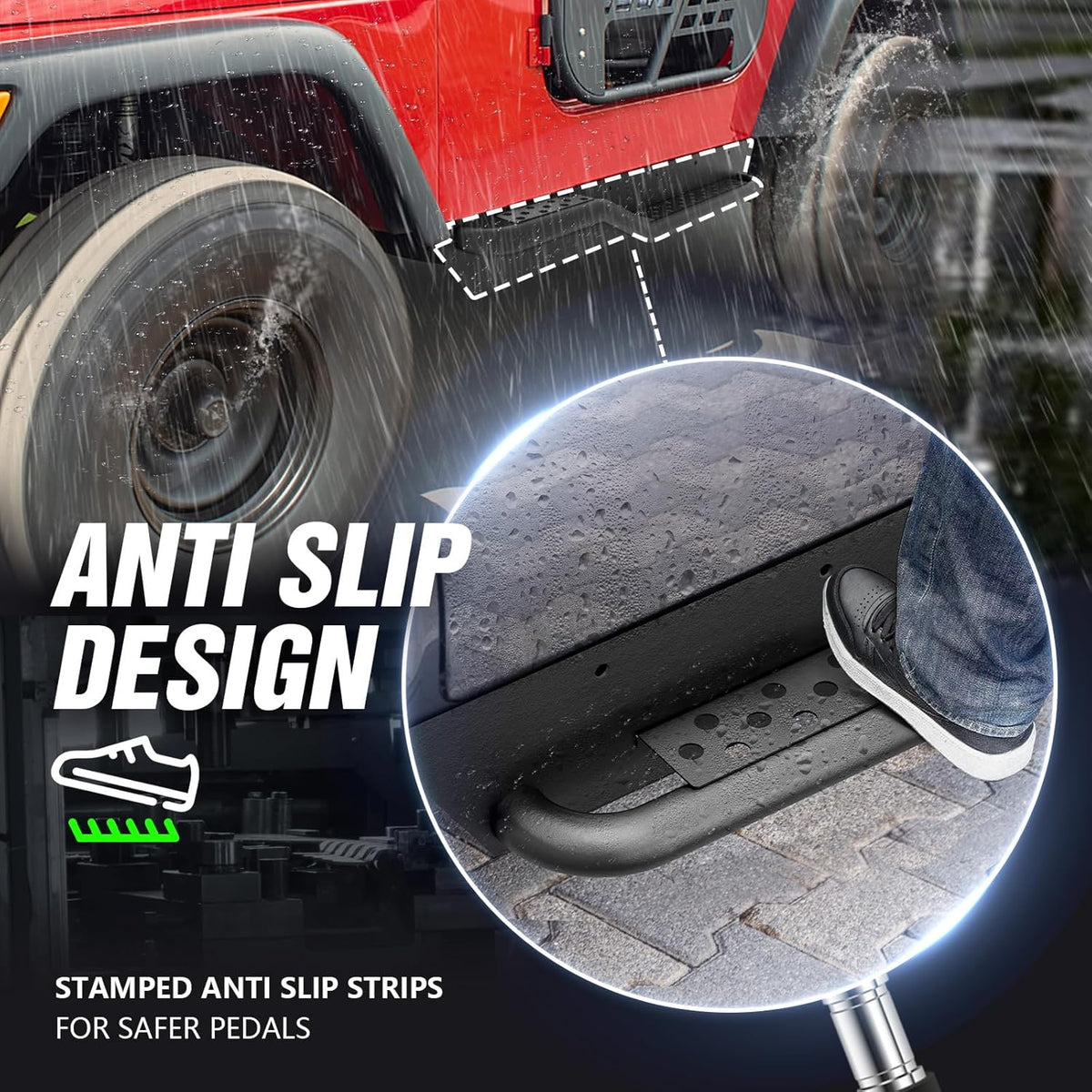 Running Boards Side Steps Compatible with 1997-2006 Jeep Wrangler TJ 2 Doors, Heavy-Duty Steel Nerf Bars Step Plates Rock Sliders Rails (Off-Road, Black)