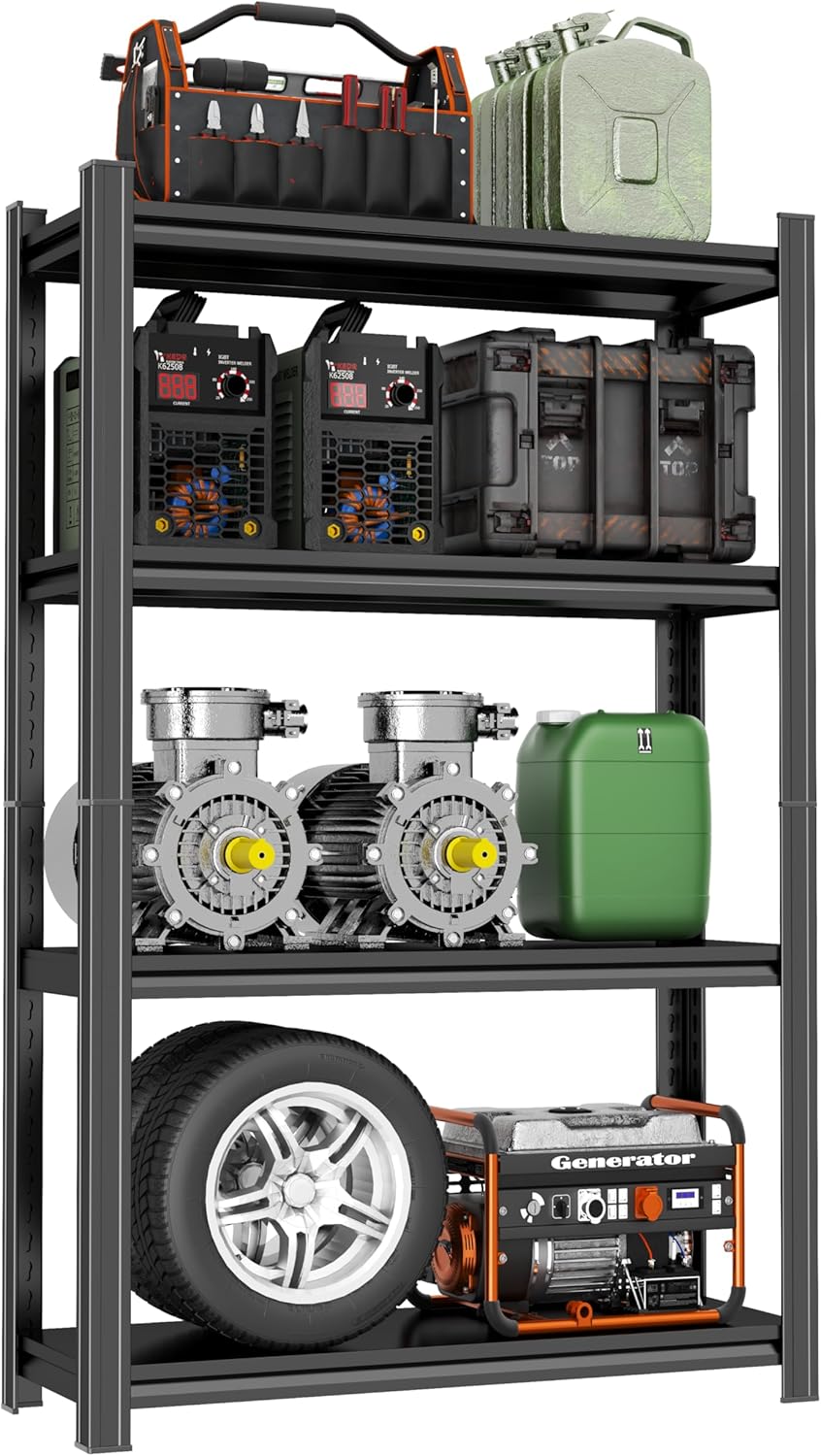 Metal Garage Shelving Unit, Heavy Duty 4-Tier Adjustable Storage Rack, Steel Shelving,2000 lbs Capacity, Industrial Shelves for Heavy Tools and Equipment (4-Tier 63" H x 40" W x 14" D)