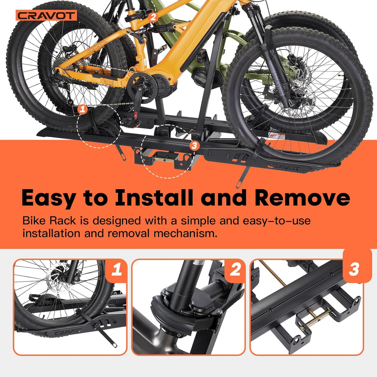 CyberRack S2 Ebike Rack, 300 lbs Capacity Foldable Bike Racks for Tow Hitch Heavy Electric Bike Carrier for 2 E-Bike, Up to 5-inch Fat Tire 2'' Receiver