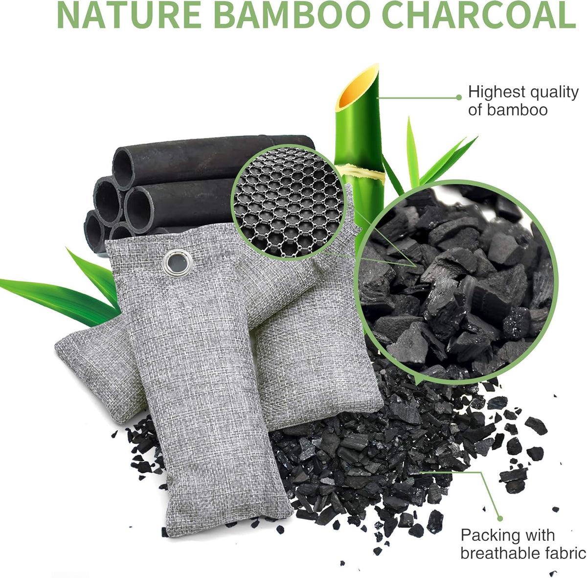 16 Pack Bamboo Charcoal Air Purifying Bag, Activated Charcoal Bags Odor Absorber, Moisture Absorber, Natural Car Air Freshener, Shoe Deodorizer, Odor Eliminators For Home, Pet, Closet (16x50g)