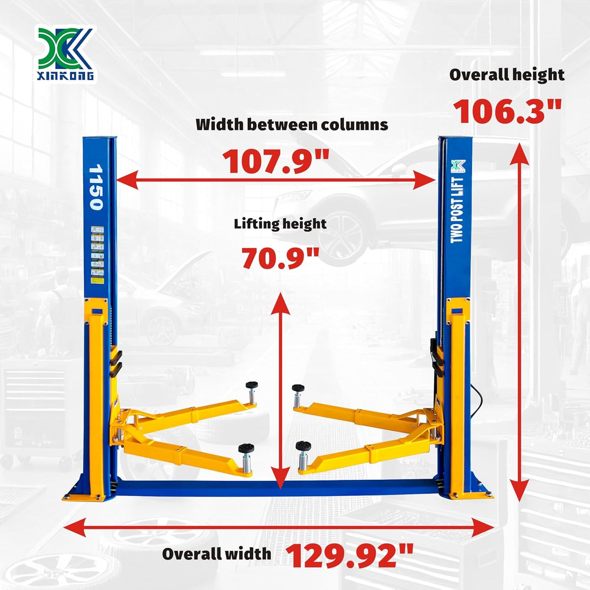 XK-1150 Auto Lift Car Lift Capacity 11500 Lbs Two Post Truck Hoist with 36 Months Parts Replacement