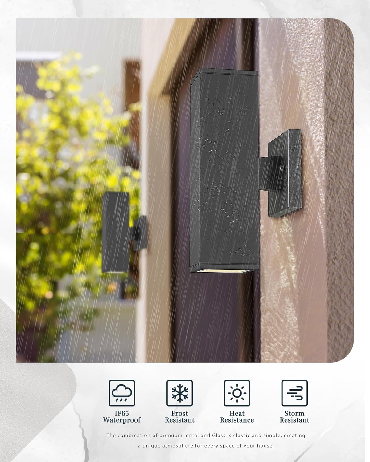 Ken & Ricky Outdoor Wall Lights, Modern Outdoor Light Fixture, Aluminum Waterproof, Black Up and Down Outdoor Porch Light with Glass Cover, KR3324-W-1PK