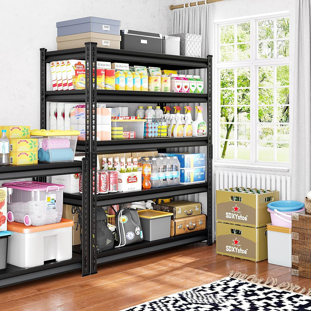 48" W Garage Shelving Heavy Duty, 3000LBS Loads Shelving Units and Storage Racks, 5-Tier Metal Garage Storage Shelves, Industrial Utility Shelf,48" Wx24 Dx78 H