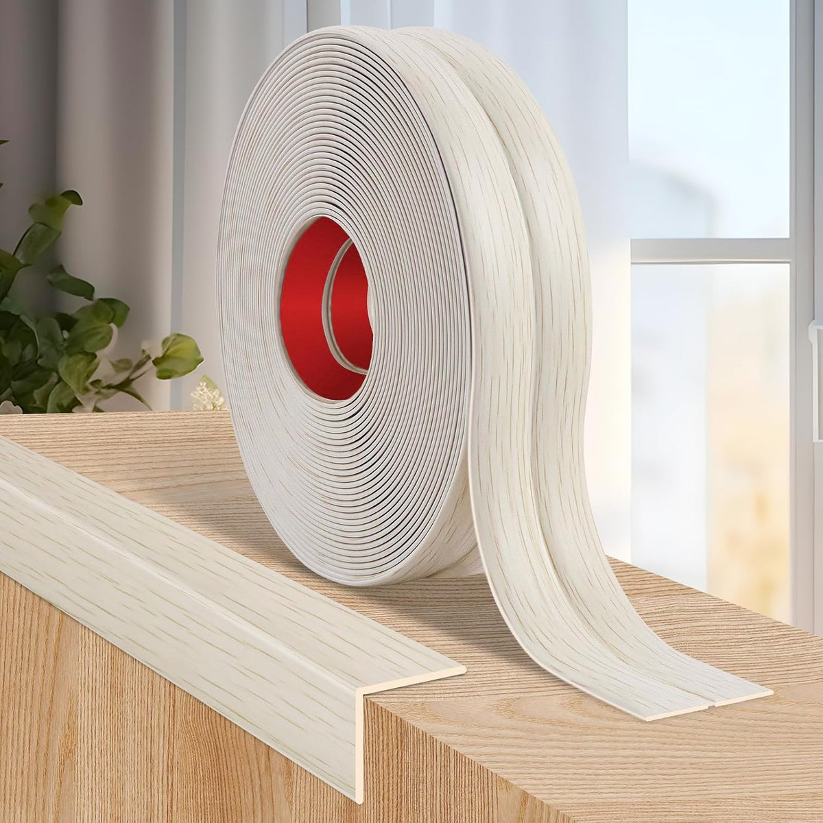 Flexible Wall Corner Protector Moulding Trim Peel and Stick Wall Corner Guards Edge Protector Self Adhesive Molding Trim Strip for Edge Ceiling (Beige Wood Grain, 1.6 in x 10 Ft)