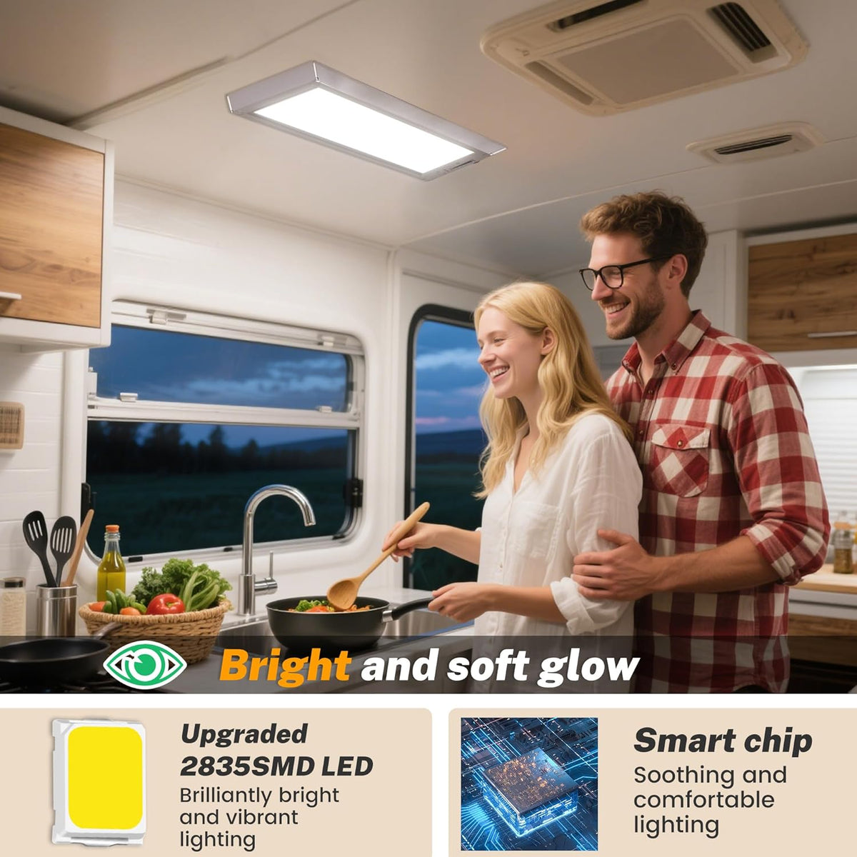 2 Pack RV Lights Interior,3 Color RV LED Super Bright Fixture,12V RV Ceiling Dome Light with ON/Off Dimmable Switch Energy Saving Gift Package for RV/Camper/Car/Trailer/Boat