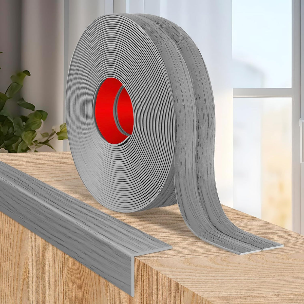 Flexible Wall Corner Protector Moulding Trim Peel and Stick Wall Corner Guards Edge Protector Self Adhesive Molding Trim Strip for Edge Ceiling (Light Gray Wood Grain, 1.6 in x 40 Ft)