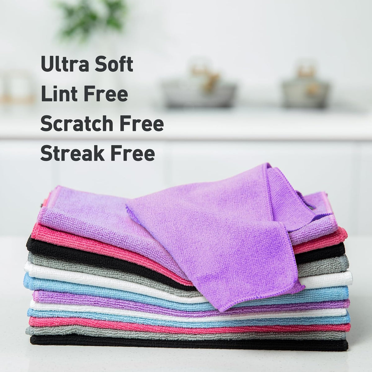 Purple Microfiber Cleaning Cloth, Ultra Soft Absorbent Microfiber Cleaning Rags for Housekeeping Cleaning Supplies, Lint Free Reusable Cleaning Cloths for House Washable, Pack of 12