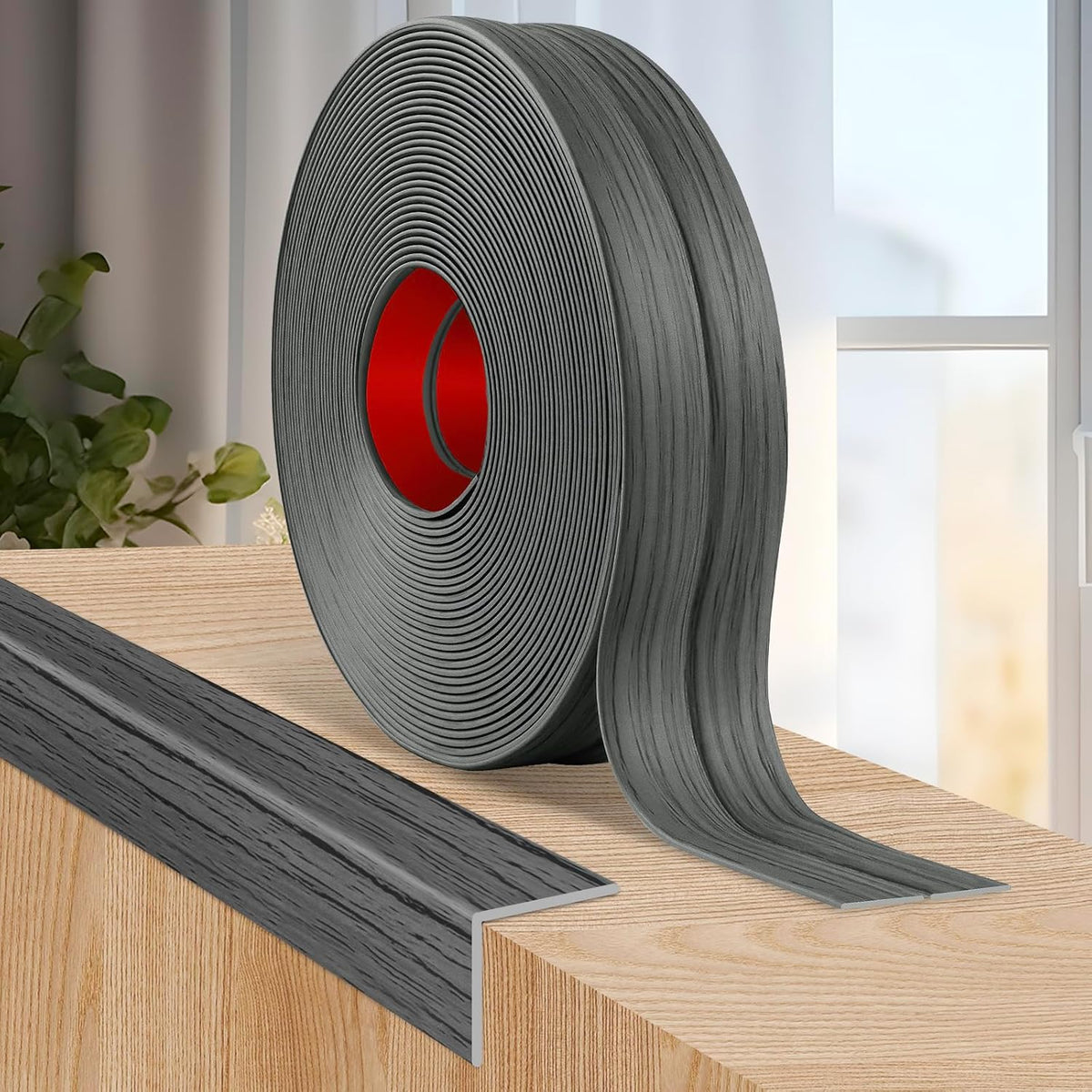 Flexible Wall Corner Protector Moulding Trim Peel and Stick Wall Corner Guards Edge Protector Self Adhesive Molding Trim Strip for Edge Ceiling (Deep Gray Wood Grain, 2.4 in x 20 Ft)