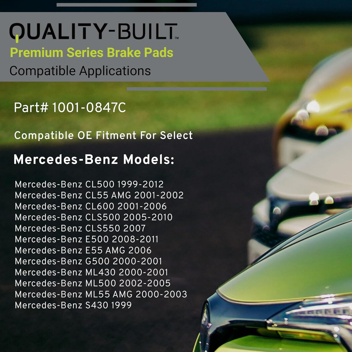 Premium Ceramic Front Brake Pads (1001-0847C) Compatible with 1999-2012 Mercedes-Benz (CL500/CL55 AMG/CL600/CLS500/CLS550/E500/E55 AMG/G500/ML430/ML500/ML55 AMG/S430/S500/S55 AMG/S600)