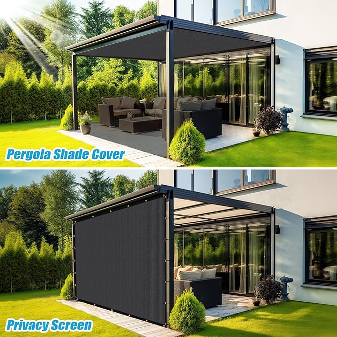 Amagenix 90% Pergola Shade Cover 12'X 14' Dark Gray Sun Shade Cloth with Grommets for Outdoor Garden Patio Porch-Commercial Grade 200 GSM-Cable Zip Ties Included (We Customized)