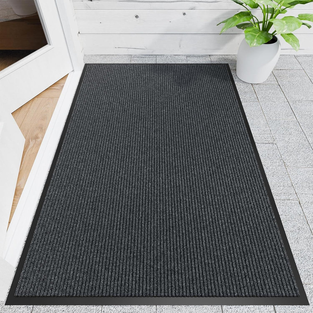 Front Door Mat, 4' x 6' Heavy Duty Indoor Outdoor Door Mat for Entryway, Commercial Door Mats Entrance, Low Profile Welcome Mats Non-Slip, Durable Rubber Backing Entry Mat for Patio, Home