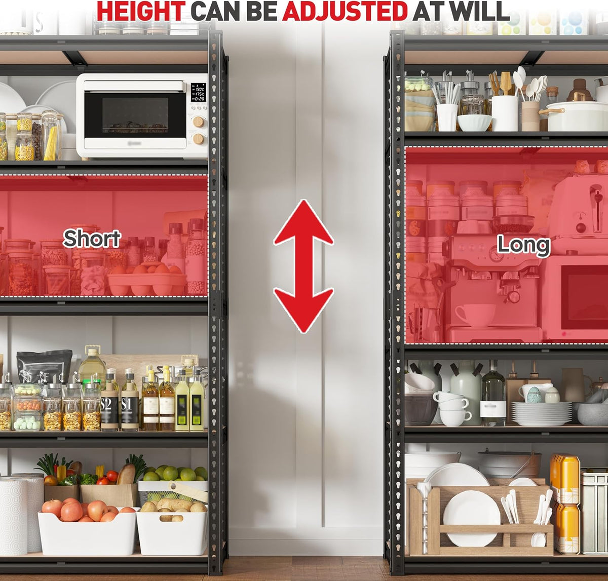 REIBII 2020LBS Storage Shelves 5 Tier Garage Shelving Heavy Duty, Adjustable Metal Shelving Unit, Garage Shelves for Basement, Warehouse, Pantry, 72" H x 35.55" W x 16" D, Black, 4 Pack