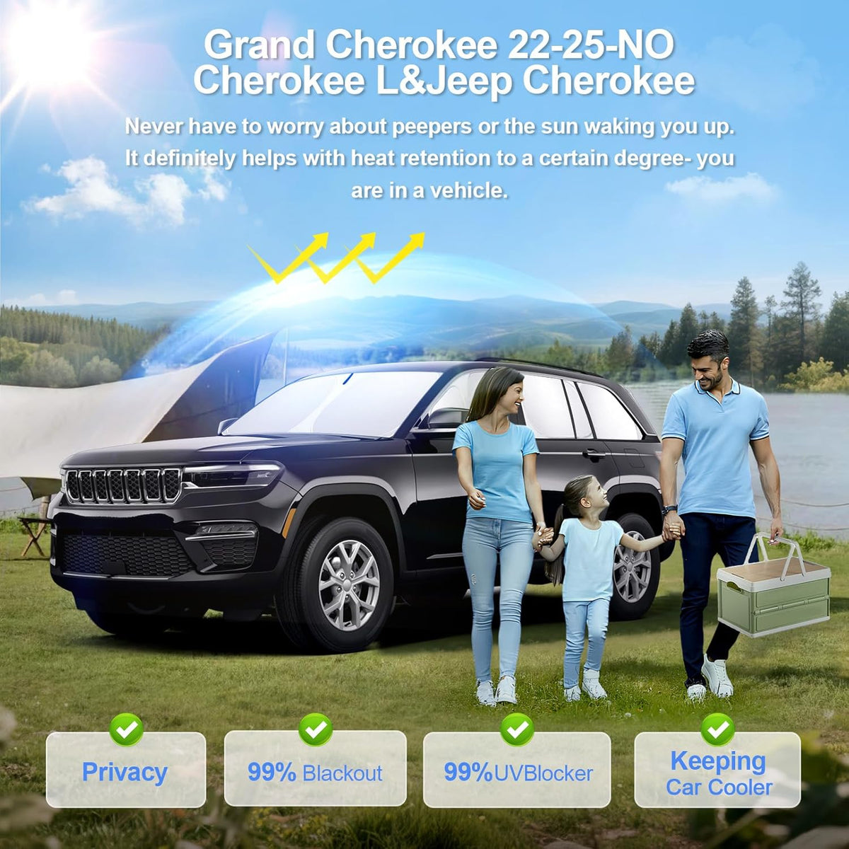 8pcs Car Window Shades for Grand Cherokee 22-25 Accessories,Windshield Side Rear Full Sunshade,Sun Visor UV Blocking, Privacy Protection for Camping Outdoor(Not for Cherokee L&Jeep Cherokee)
