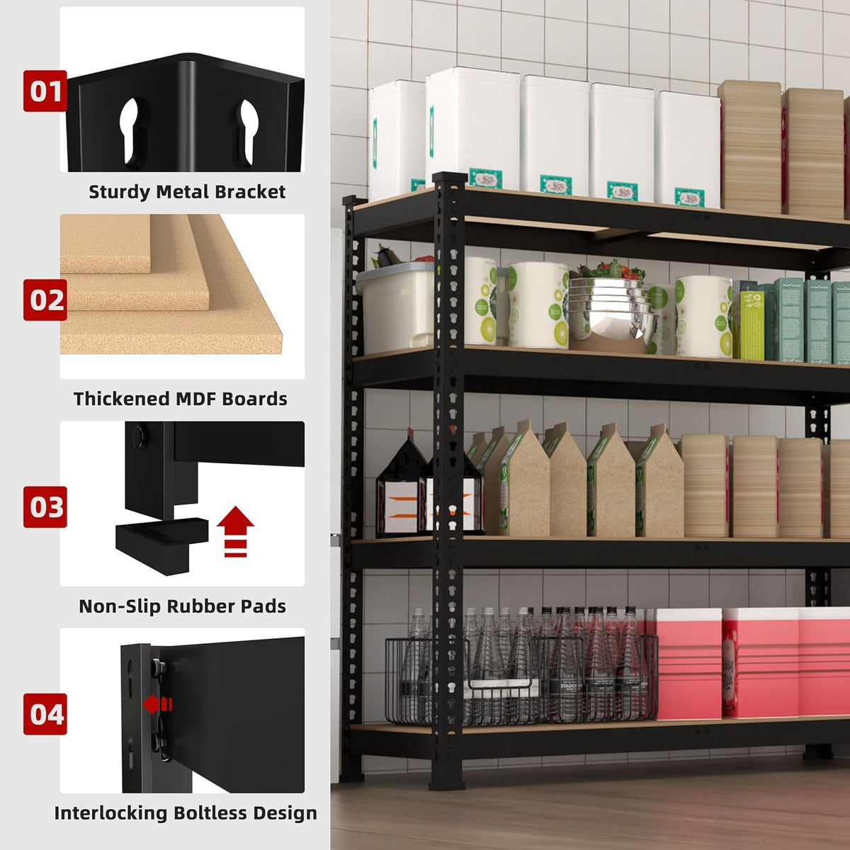2 Packs 36" W x 16" D x 55" H Adjustable Garage Storage Shelves - 4-Shelf Heavy Duty Shelving Unit, Metal Utility Storage Organizer Racks for Warehouse Pantry Closet Kitchen, Black