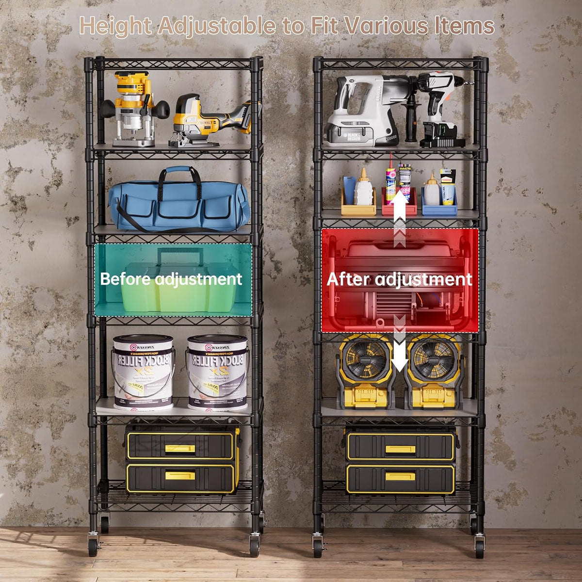 SINGAYE 6 Small Wire Shelves Kitchen Pantry Close Home Organizers and Storage Bathroom Shelf Laundry Room Organization Adjustable Book Metal Garage Shelving Unit
