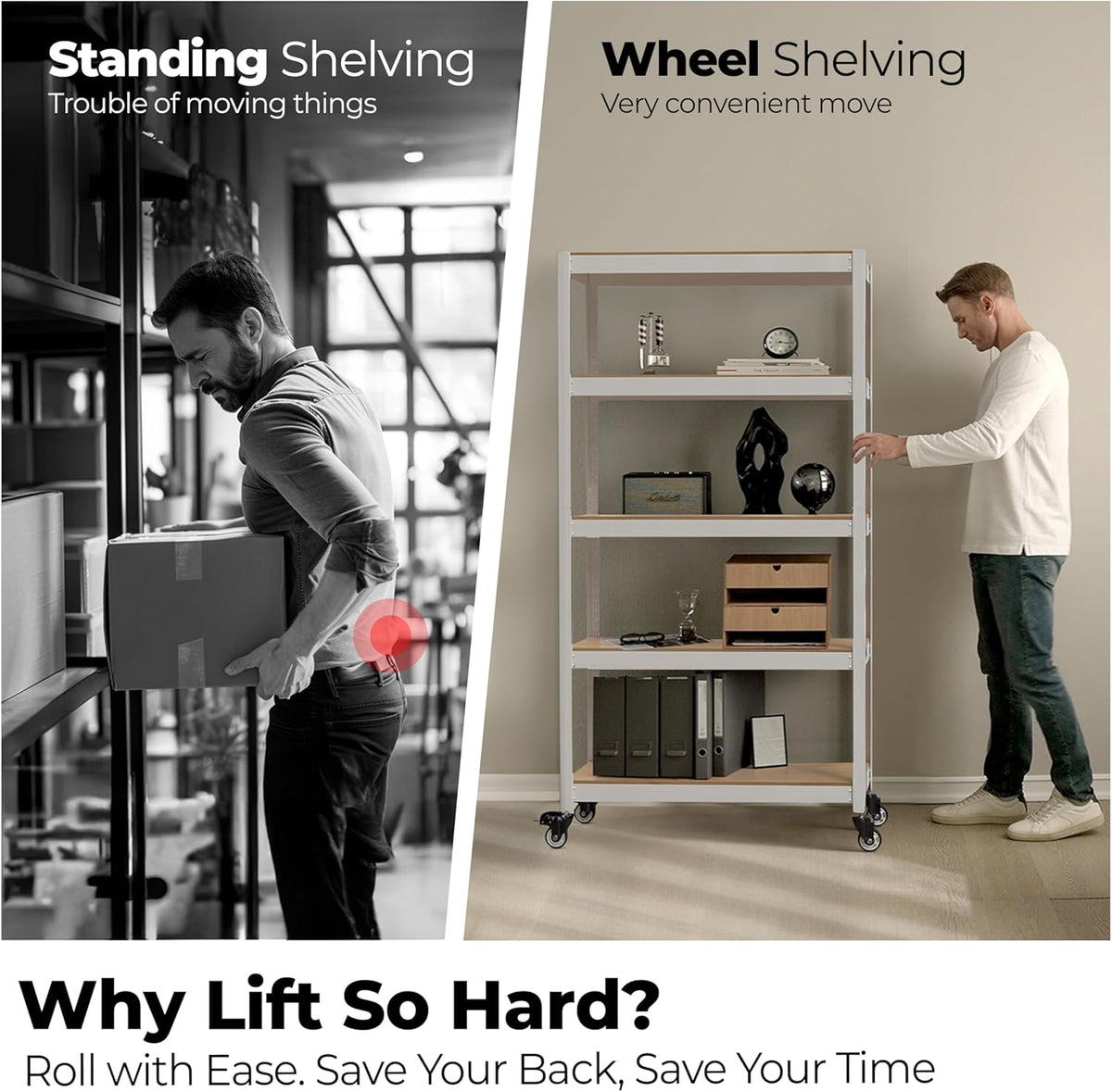 HOMEDANT House White 5-Tier Metal Rolling Cart Shelf Rack Casters Heavy Duty Wheel Shelving Unit Adjustable Utility Storage Shelves Organizer Shelf Kitchen Garage 24.4" W x 16.5" D x 62.2" H 2Pack
