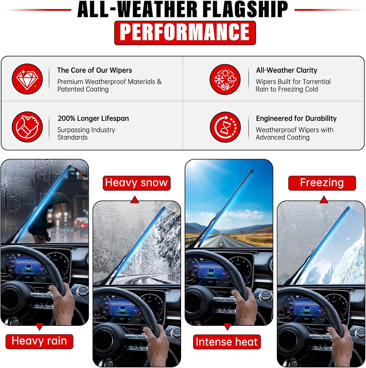 Windshield Wiper Blades - Replacement Set for Volkswagen Golf (2015-2021) & e-Golf (2015-2020) - Front & Rear (26", 18", 11") - Pack of 3