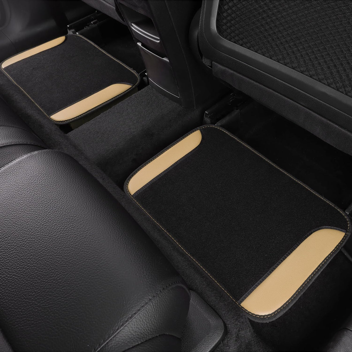 CAR PASS Waterproof Car Floor Mat, Universal Fit Car Mats with Driver Heel Pad, Leather Car Carpet, Anti-Slip Nibbed Backing Floor Mats for SUV, Vans,Sedan,Truck, Automotive Floor Mats (Black Beige)