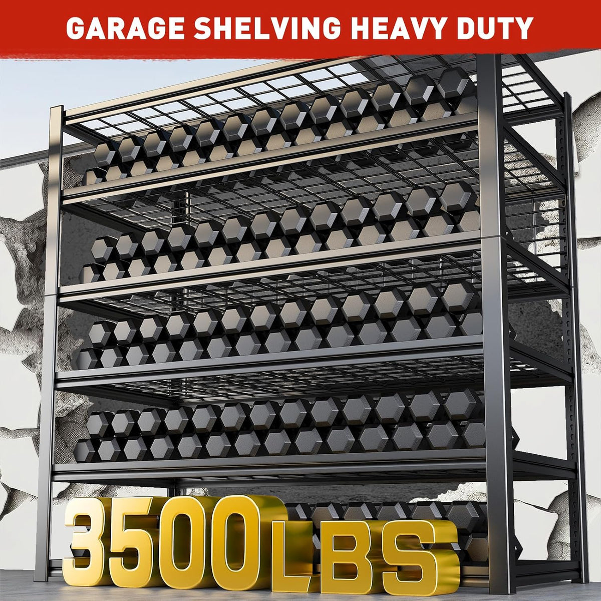 REIBII 84" H Garage Shelving, 6-Tier Storage Shelves Heavy Duty Loads 3500LBS, 48" W Adjustable Garage Shelves, Metal Shelving for Basement, Warehouse, 84" H x 48" W x 20" D