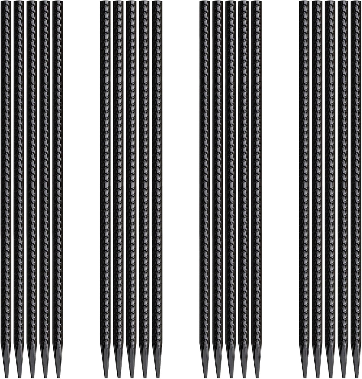 Rebar Stakes 16 Inch 20 Pack Heavy Duty Ground Anchors with Chisel Point End Long Straight Steel Tent Stakes 3/8" Thickness Metal Spikes Black Coated for Concrete Timber Camping Garden Plant
