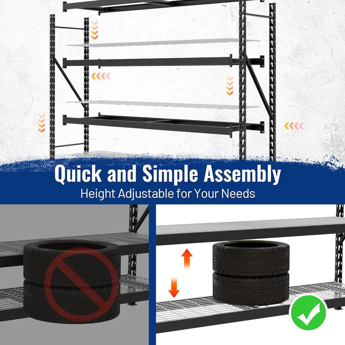 WORKPRO 8000LBS Storage Shelves, 77" Extra-Wide Garage Shelving, Heavy-Duty Metal Shelving Unit, Adjustable 4-Tier Garage Storage Rack for Warehouse, Basement,77" W X 24" D X 72" H, Black