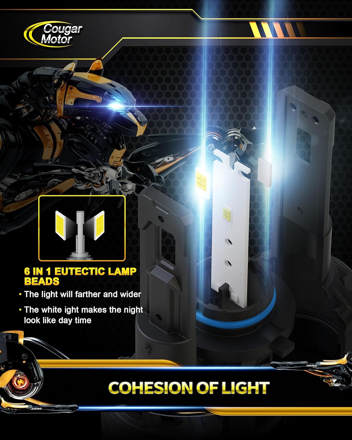 Cougar Motor 9006 Bulbs, HB4 Fog Lights 6500K White Non-Polarity 9006 Fog Bulb or Off-Road Use Plug and Play - Pack of 2