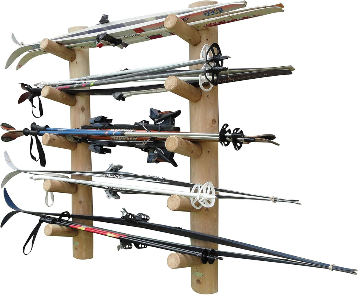 10-Place Wall-Mounted Ski Log Racks - Skis Wall Mount Garage Racks, Indoor & Outdoor Vertical Ski Holders for Walls, Hangers for Skis Indoor Storage Rack, Garage Hanging Rack - Natural