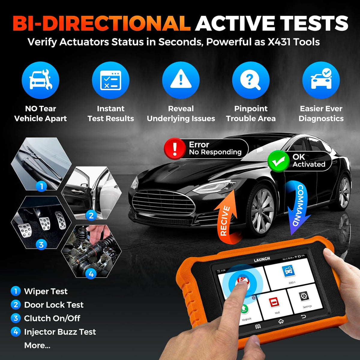LAUNCH Creader Elite V2.0 for Land Rover Jaguar OBD2 Scanner, Bi-Directional Full Systems Diagnostic Scan Tool, All Reset Services, Active Test, Battery Reset, Height Calibration, Lifetime Free Update