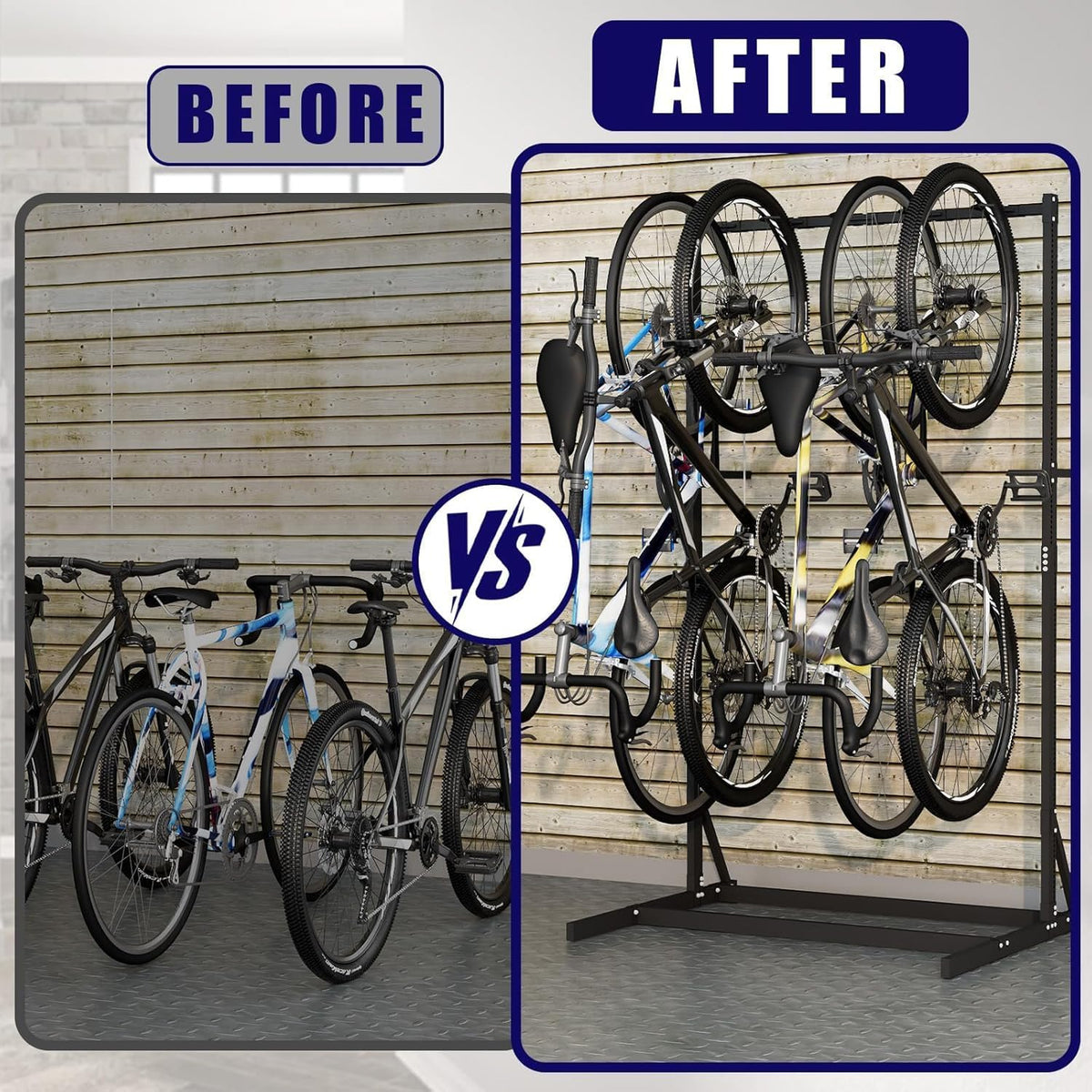 Freestanding Bike Storage Rack, Vertical Bike Holder Holds Up to 5 Bikes, Durable Solid Steel Bicycle Stand for Indoor Garage