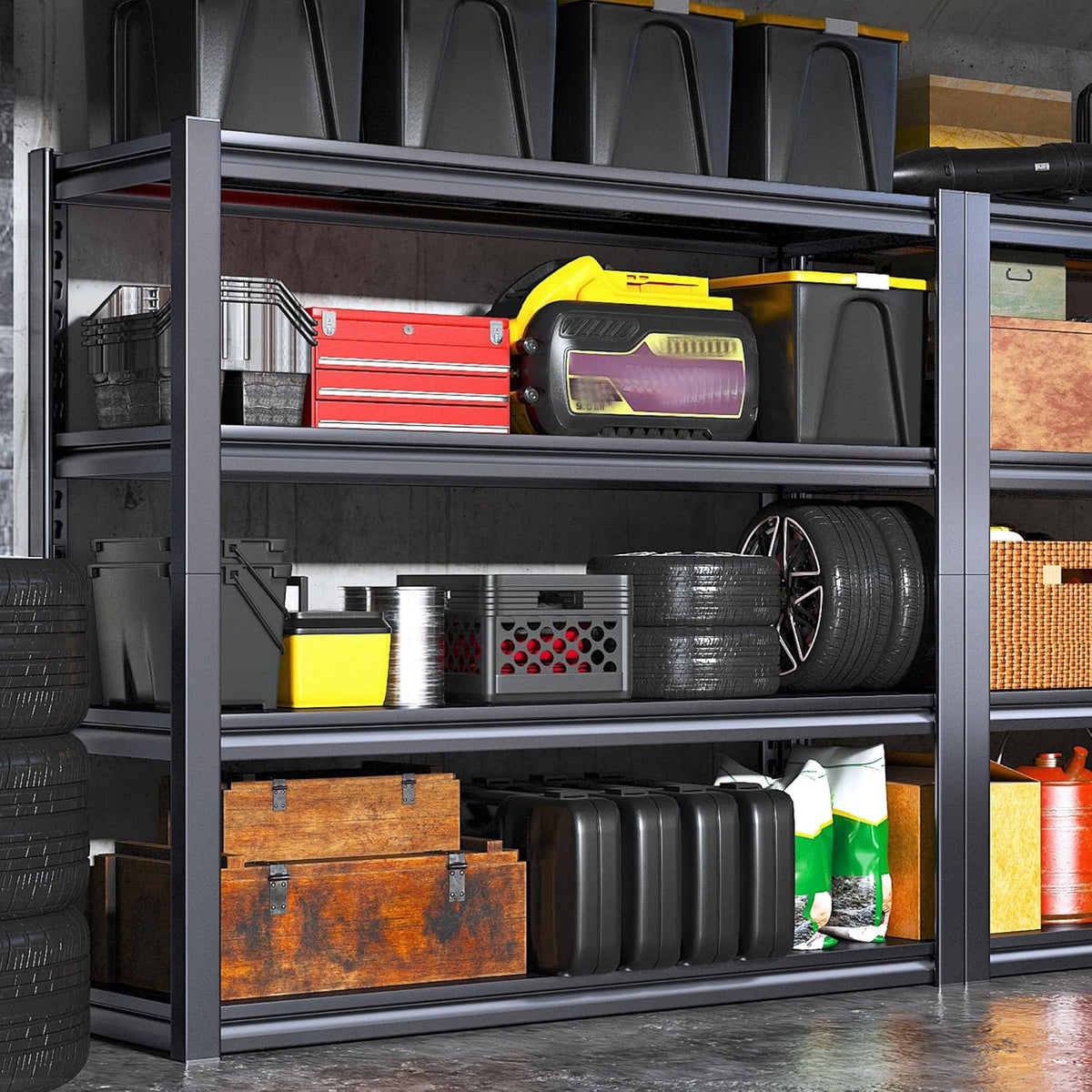 Raybee 40" W Garage Shelving 2000 LBS Storage Shelves 4 Tier Heavy Duty Shelving Adjustable Metal Shelves for Garage,Basement, Warehouse, 40" W x19 D x57 H, 4Pack