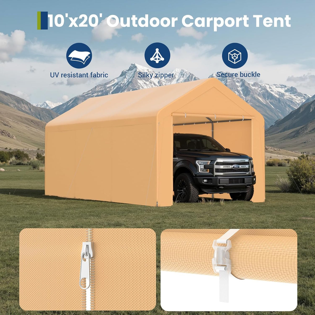 GOJOOASIS 10x20 Carport Heavy Duty Portable Garage Shelter Metal Car Canopy Tent with UV-Resistant & Weatherproof Top Cover for RV & Vehicles (Yellow, 10x20 with sidewalls)