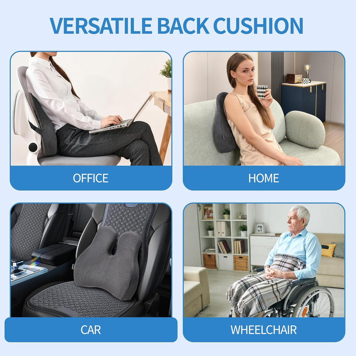 Lumbar Support Pillow for Office Chair and Car Seat - Memory Foam Back Cushion Improve Sitting Posture & Back Pain Relief, Lumbar Support Cushion with Adjustable Strap & Non-Slip