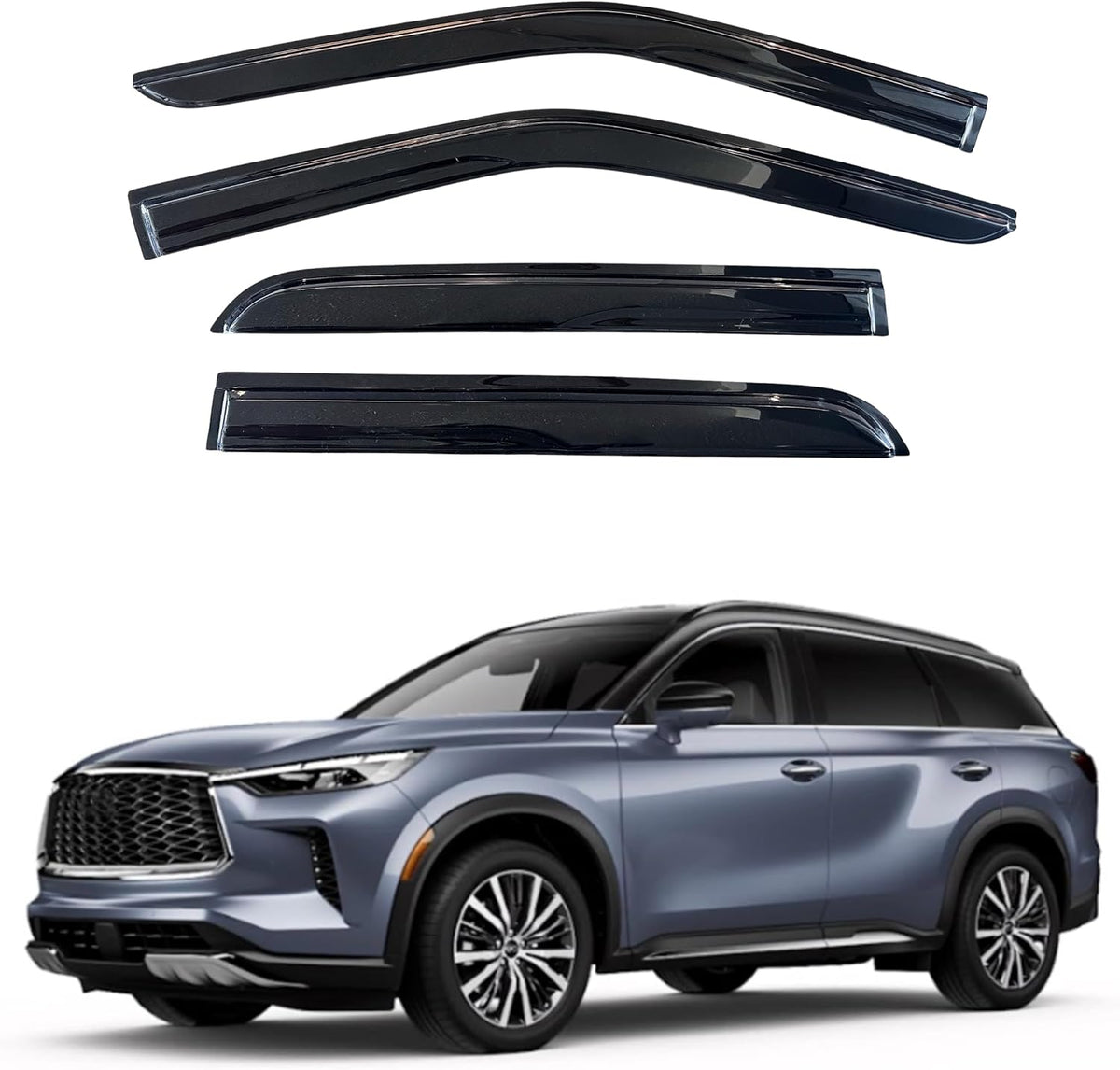 KPY Window Visor Compatible with Infiniti QX60 & JX35 2013-2021, 4PC Rain Guard Side Window Vent Deflectors Tape-On Mugen Style, 2013 2014 2015 2016 2017 2018 2019 2020 2021