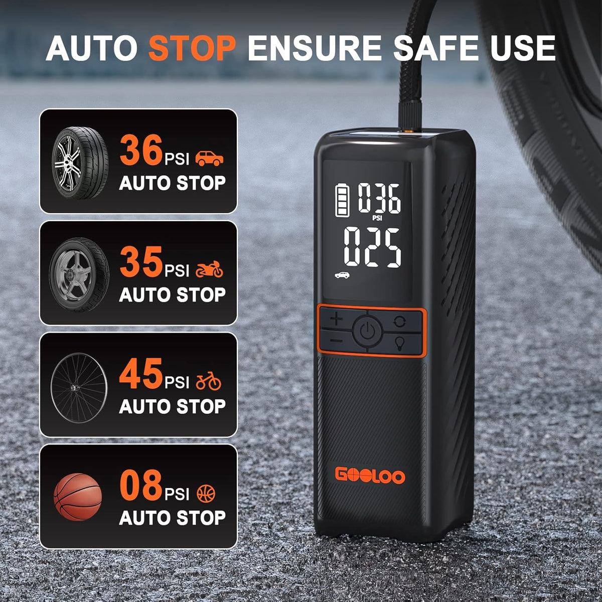 GOOLOO GT160 Tire Inflator Portable Air Compressor, 160PSI Portable Air Pump for Car Tires, 7500mAh Cordless Air Pump with Digital Pressure Suitable for Cars, Bikes, Balls, Motorcycles