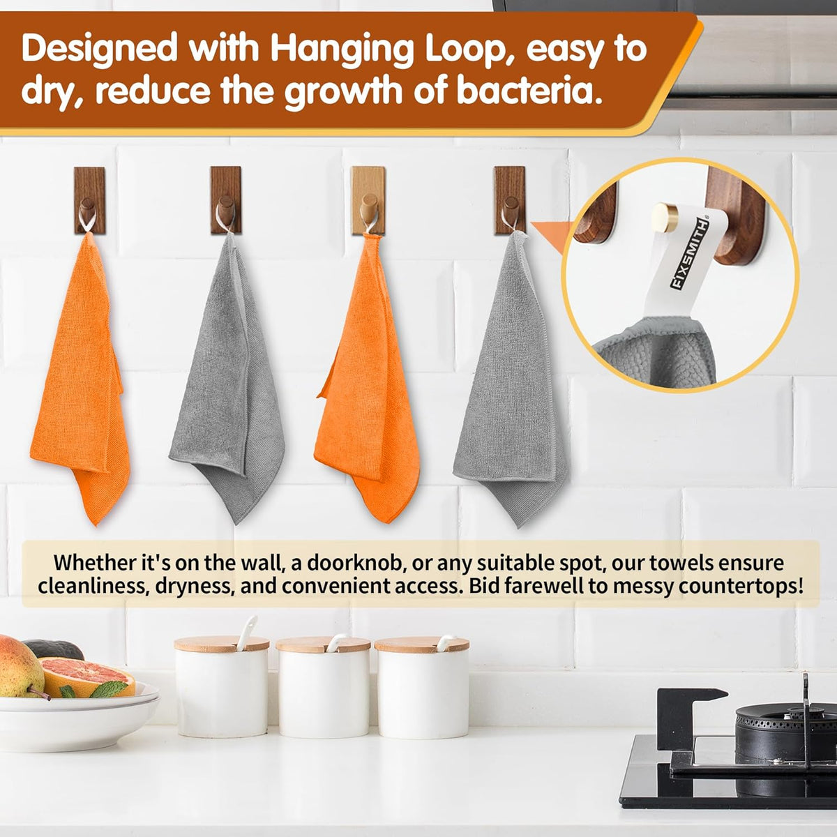 FIXSMITH Microfiber Cleaning Cloth -Pack of 12, Highly Absorbent Cleaning Rags(Grey&Orange), 16"X12" All Purpose Cleaning Towels for Housekeeping, Kitchen, Car, Reusable Microfiber Towels
