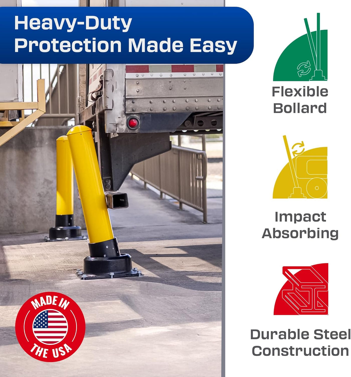 Impact Recovery - SlowStop Steel Rebounding Bollard - Metal Post - Safety Bollard - Made in the USA - 6" x 42"