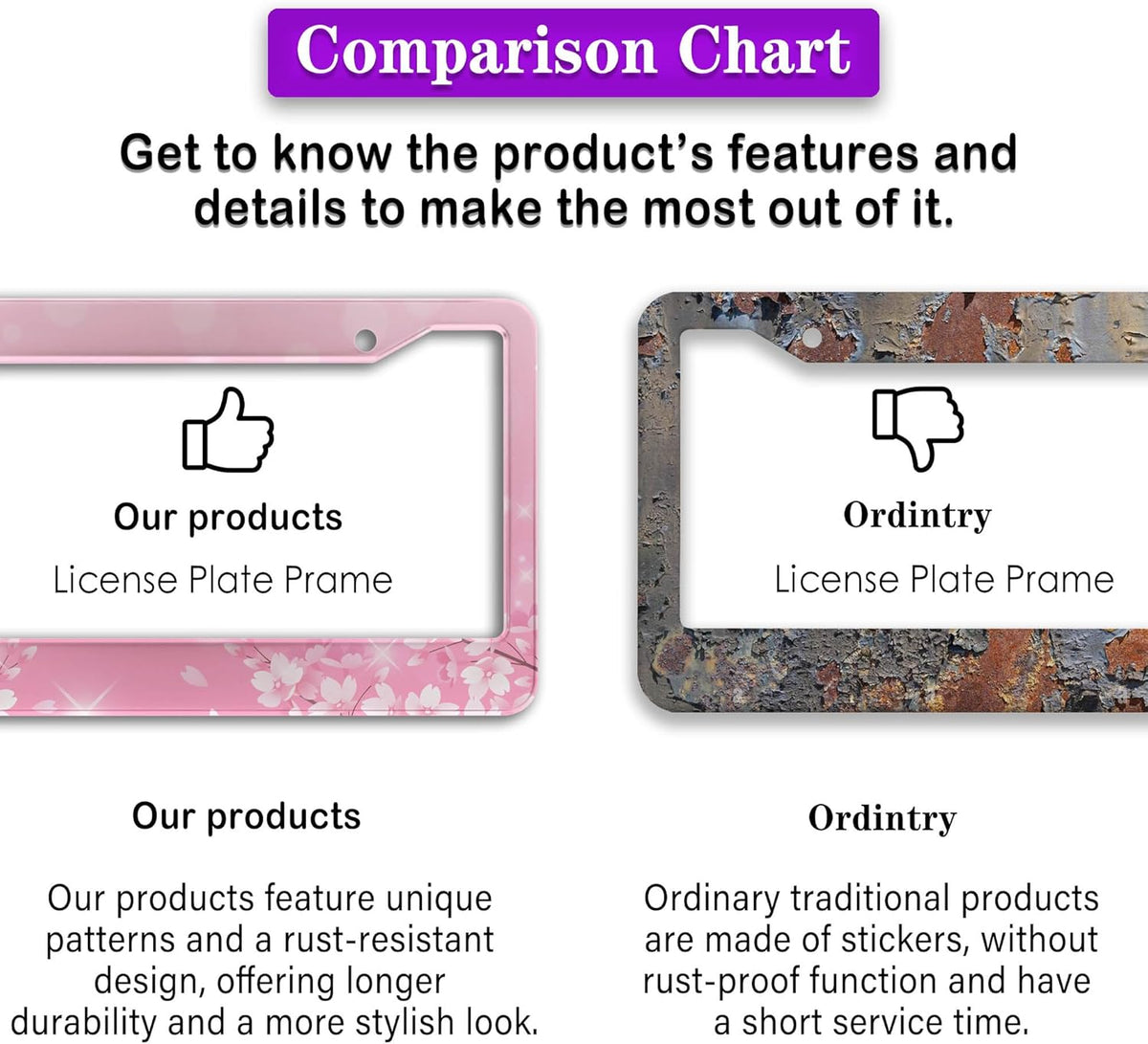 License Plate Frames for Girl Pink License Plate Cover for Women for Men Pink Floral Women Aluminum Metal Car Accessory 2 Pack with Screw Covers Set